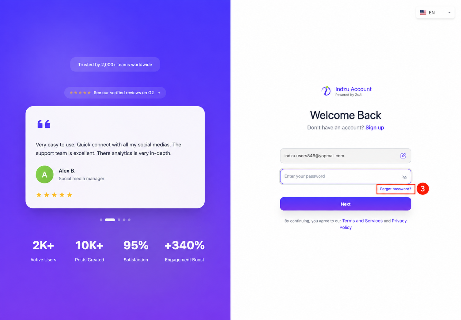 Password-recovery navigation: 3 Forgot password.